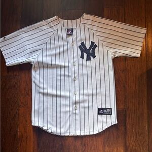 Yankees Jeter Striped White Baseball Jersey